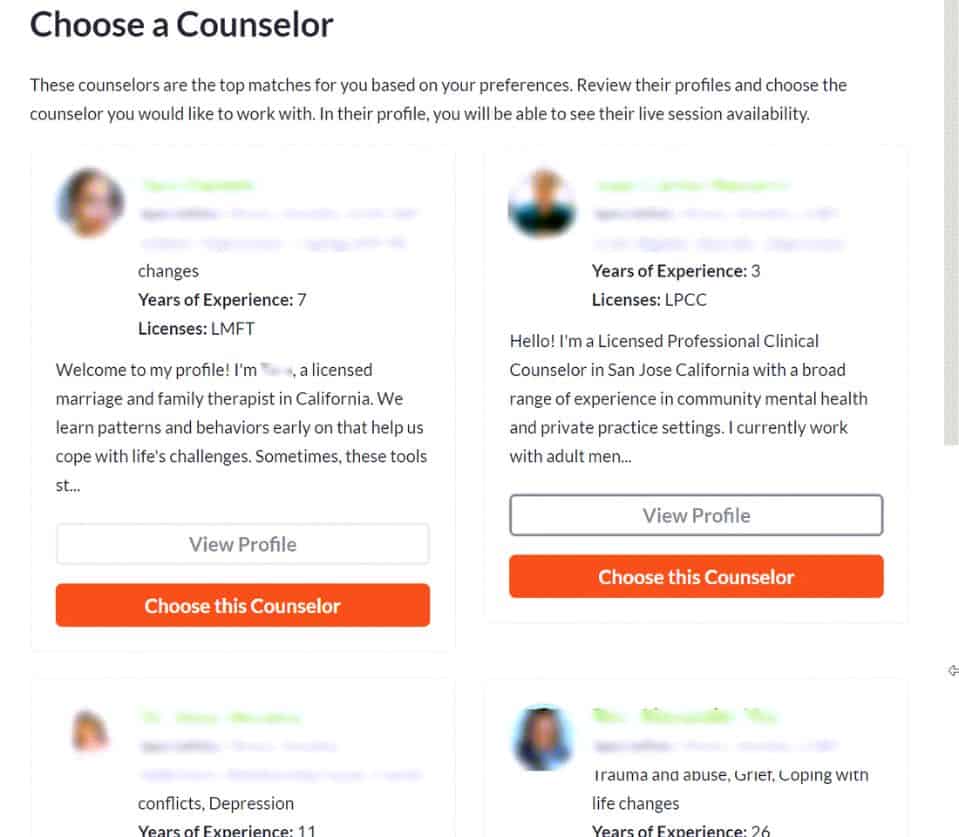 Choosing a Counselor at Betterhelp