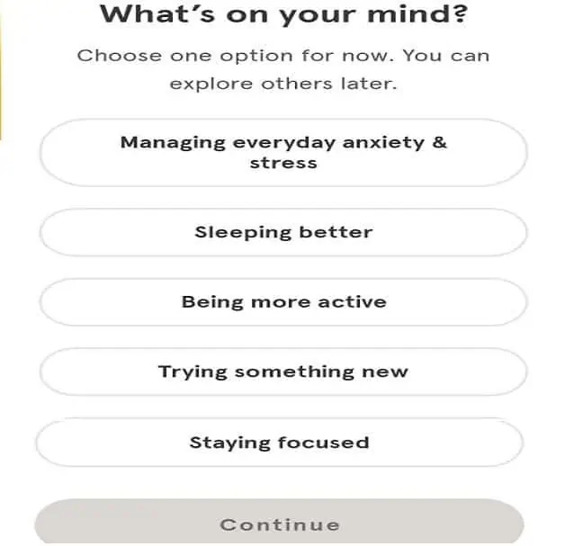 Signing up on the App of Headspace
