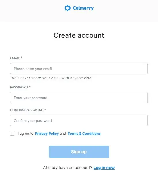Calmerry sign up process
